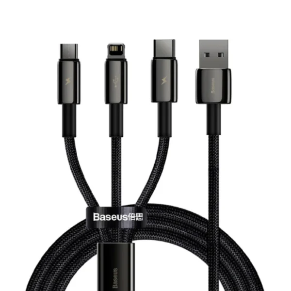قیمت و مشخصات کابل ۱.۵ متری سه گانه USB بیسوس مدل Baseus Tungsten Gold One for three CAMLTWJ