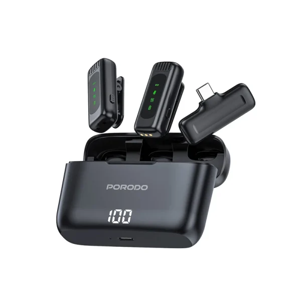 Porodo Lavalier Double Microphone PD-LDMCLA میکروفن دوگانه پرودو با جعبه شارژ